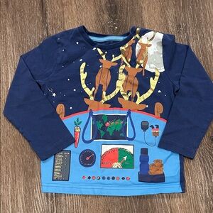 Mini Boden Blue Reindeer Adventure Long Sleeve Tee